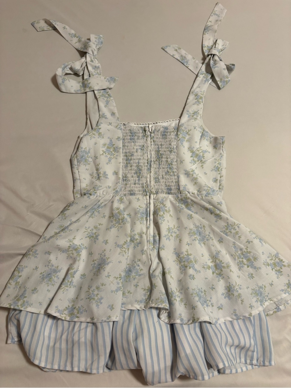 NWOT Altar'd State coquette-style floral and striped tie-shoulder romper - Picture 3 of 4